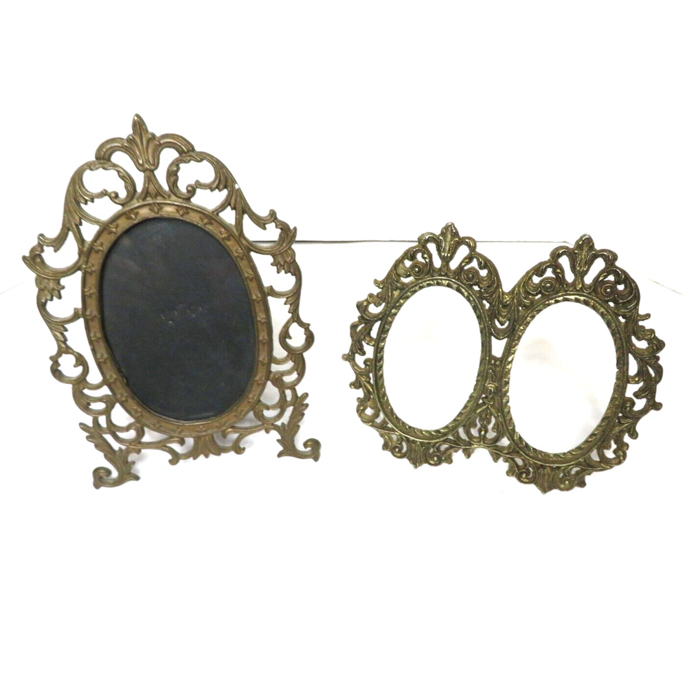 Vintage Set of Victorian Oval Brass Picture Frames - 8" & 5.5" Height - Antique
